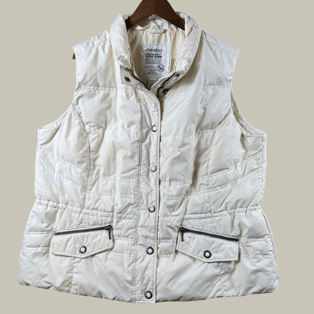 Eddie Bauer Goose Down Vest Women 2X Ivory 700 Fill Power Puffer Quilted Winter